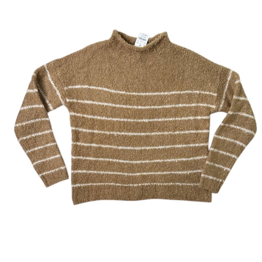 J Crew Womens Sweater Poly Wool Alpaca Blend Fuzzy Stripes Warm Brown Small